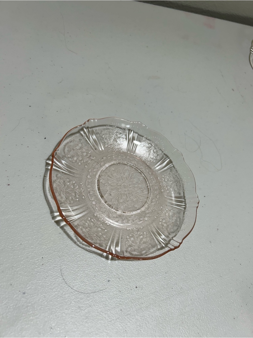 Pink Pressed Glass Dessert Plate - Elegant Floral Pattern